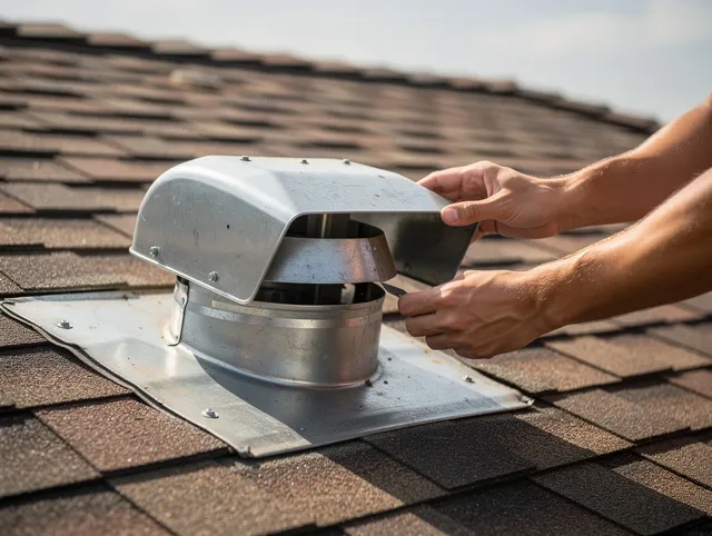La Crescenta-Montrose Dryer Vent Cleaning certified technician safely cleaning a roof-mounted dryer vent in La Crescenta-Montrose