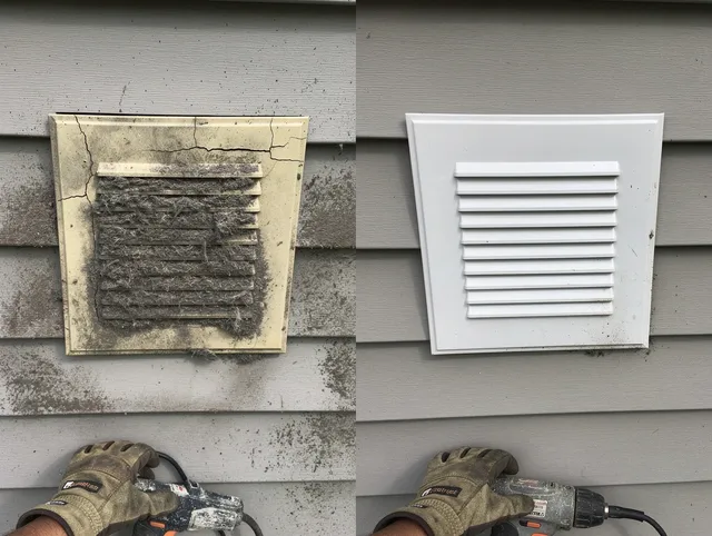 La Crescenta-Montrose Dryer Vent Cleaning technician installing high-quality dryer vent cover at a residential property in La Crescenta-Montrose